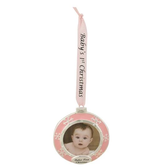 Northlight Pink & Silver Baby's First Christmas Crystal Embellished Photo Ornament 3 Northlight Pink & Silver Baby's First Christmas Crystal Embellished Photo Ornament