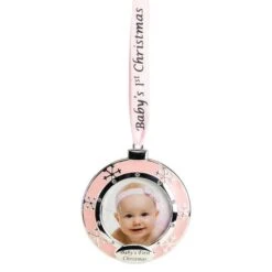 Northlight Pink & Silver Baby's First Christmas Crystal Embellished Photo Ornament 10 Northlight Pink & Silver Baby's First Christmas Crystal Embellished Photo Ornament -Holiday Glow D491066S 11