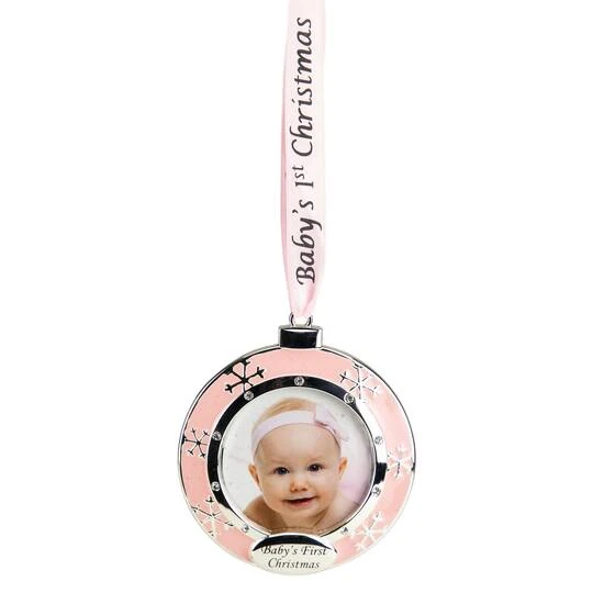 Northlight Pink & Silver Baby's First Christmas Crystal Embellished Photo Ornament 5 Northlight Pink & Silver Baby's First Christmas Crystal Embellished Photo Ornament - Image 3