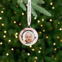 Northlight Pink & Silver Baby's First Christmas Crystal Embellished Photo Ornament 11 Northlight Pink & Silver Baby's First Christmas Crystal Embellished Photo Ornament -Holiday Glow D491066S 12