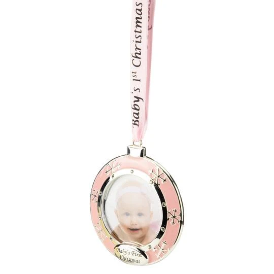 Northlight Pink & Silver Baby's First Christmas Crystal Embellished Photo Ornament 7 Northlight Pink & Silver Baby's First Christmas Crystal Embellished Photo Ornament - Image 5