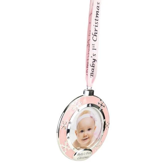 Northlight Pink & Silver Baby's First Christmas Crystal Embellished Photo Ornament 8 Northlight Pink & Silver Baby's First Christmas Crystal Embellished Photo Ornament - Image 6