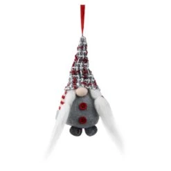 Northlight 6" Gray & Red Plaid Santa's Helper Gnome Hat Knit Ornament -Holiday Glow D491072S 1 1