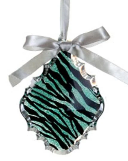 Teal Green & Black Glitter Zebra Print Teardrop Prism Ornament 4 Teal Green & Black Glitter Zebra Print Teardrop Prism Ornament - Image 2