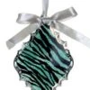 Teal Green & Black Glitter Zebra Print Teardrop Prism Ornament -Holiday Glow D491073S 1
