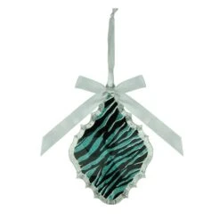 Teal Green & Black Glitter Zebra Print Teardrop Prism Ornament 7 Teal Green & Black Glitter Zebra Print Teardrop Prism Ornament -Holiday Glow D491073S 2