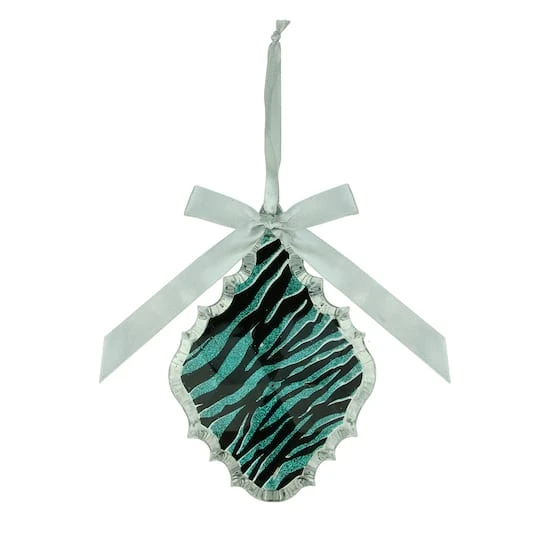 Teal Green & Black Glitter Zebra Print Teardrop Prism Ornament 5 Teal Green & Black Glitter Zebra Print Teardrop Prism Ornament - Image 3