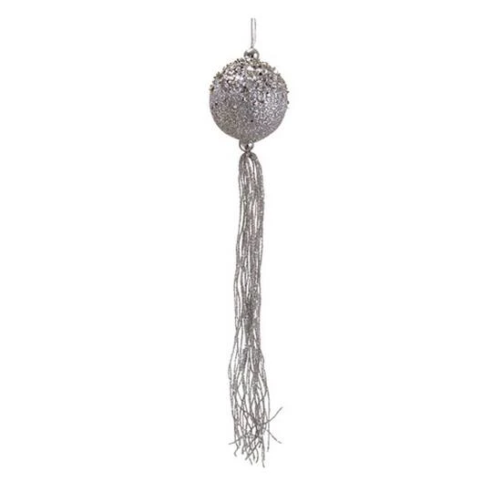 12" Glitter Silver Christmas Ball Ornament With Tassels 3 12" Glitter Silver Christmas Ball Ornament With Tassels
