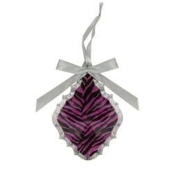 5.5" Glittered Magenta Pink Zebra Print Teardrop Prism Christmas Ornament -Holiday Glow D491077S 2