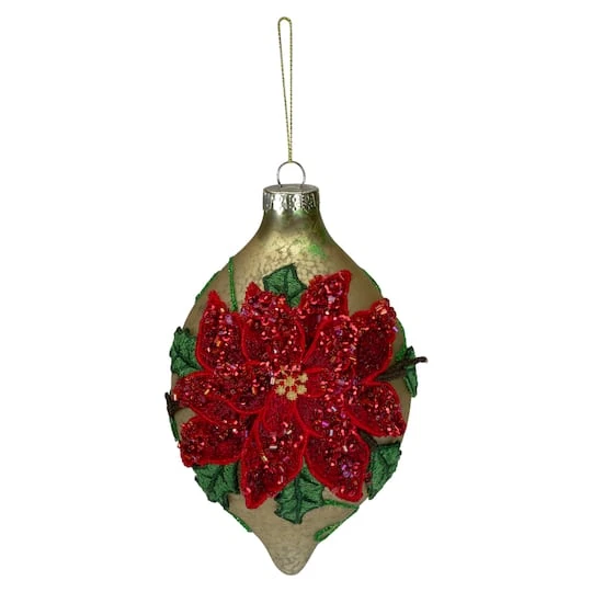 Northlight 6.5" Glitter Red & Gold Poinsettia Glass Finial Christmas Ornament 4 Northlight 6.5" Glitter Red & Gold Poinsettia Glass Finial Christmas Ornament - Image 2