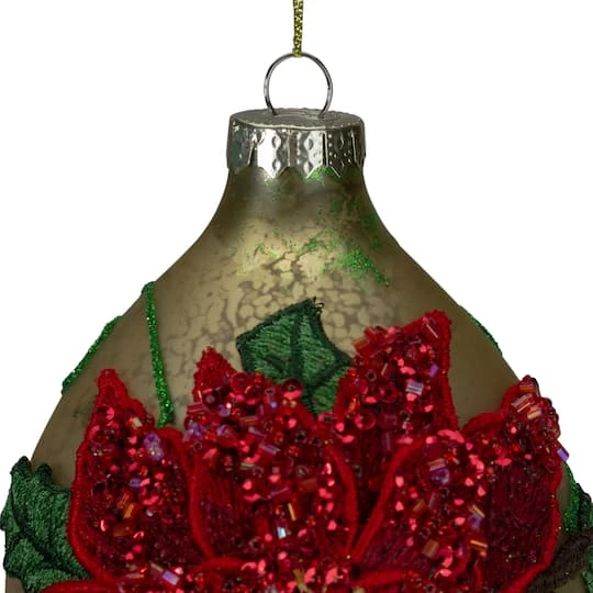 Northlight 6.5" Glitter Red & Gold Poinsettia Glass Finial Christmas Ornament 5 Northlight 6.5" Glitter Red & Gold Poinsettia Glass Finial Christmas Ornament - Image 3