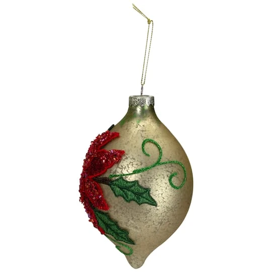 Northlight 6.5" Glitter Red & Gold Poinsettia Glass Finial Christmas Ornament 6 Northlight 6.5" Glitter Red & Gold Poinsettia Glass Finial Christmas Ornament - Image 4