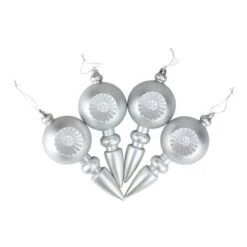 4ct. 7.5" Matte Silver Retro Reflector Shatterproof Christmas Finial Ornaments -Holiday Glow D491079S 2