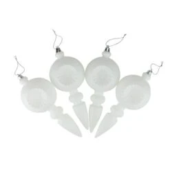 4ct. 7.5" Matte White Retro Reflector Shatterproof Christmas Finial Ornaments