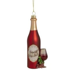 Northlight 6" Matte Red Wine Country Glass Bottle Christmas Ornament -Holiday Glow D491087S 11