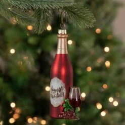 Northlight 6" Matte Red Wine Country Glass Bottle Christmas Ornament -Holiday Glow D491087S 2