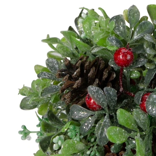 Northlight 7" Green & Red Glitter Berry Pine Cone Topiary Ball Ornament 5 Northlight 7" Green & Red Glitter Berry Pine Cone Topiary Ball Ornament - Image 3