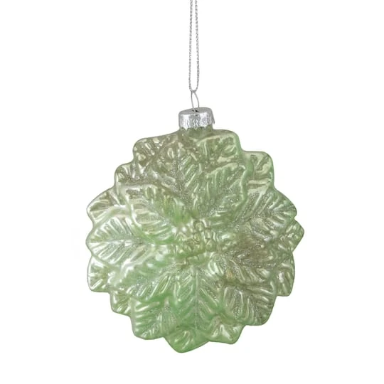 Northlight 4" Glittered Green Poinsettia Flower Glass Christmas Ornament 4 Northlight 4" Glittered Green Poinsettia Flower Glass Christmas Ornament - Image 2