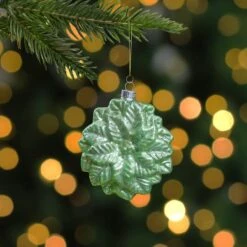 Northlight 4" Glittered Green Poinsettia Flower Glass Christmas Ornament 15 Northlight 4" Glittered Green Poinsettia Flower Glass Christmas Ornament -Holiday Glow D491091S 12