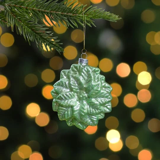 Northlight 4" Glittered Green Poinsettia Flower Glass Christmas Ornament 8 Northlight 4" Glittered Green Poinsettia Flower Glass Christmas Ornament - Image 6