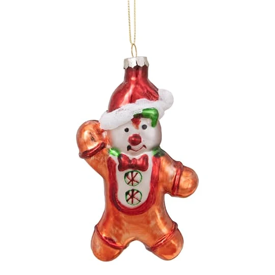 Northlight 5" Gingerbread Man With Santa Hat Hanging Glass Christmas Ornament 4 Northlight 5" Gingerbread Man With Santa Hat Hanging Glass Christmas Ornament - Image 2