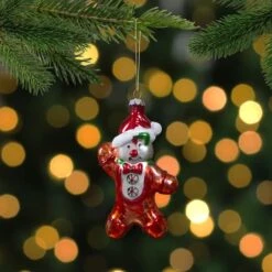 Northlight 5" Gingerbread Man With Santa Hat Hanging Glass Christmas Ornament 10 Northlight 5" Gingerbread Man With Santa Hat Hanging Glass Christmas Ornament -Holiday Glow D491096S 2