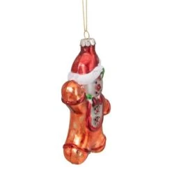 Northlight 5" Gingerbread Man With Santa Hat Hanging Glass Christmas Ornament 11 Northlight 5" Gingerbread Man With Santa Hat Hanging Glass Christmas Ornament -Holiday Glow D491096S 3