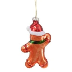 Northlight 5" Gingerbread Man With Santa Hat Hanging Glass Christmas Ornament 13 Northlight 5" Gingerbread Man With Santa Hat Hanging Glass Christmas Ornament -Holiday Glow D491096S 5