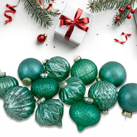 Northlight 12ct. 3" Glitter & Matte Green Finial & Glass Ball Christmas Ornaments 7 Northlight 12ct. 3" Glitter & Matte Green Finial & Glass Ball Christmas Ornaments - Image 5