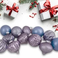Northlight 12ct. 3" Glitter & Matte Purple Tone Finial & Glass Ball Christmas Ornaments 11 Northlight 12ct. 3" Glitter & Matte Purple Tone Finial & Glass Ball Christmas Ornaments -Holiday Glow D491102S 13