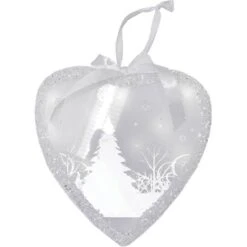 Northlight 8" Glitter Silver & White Pre-Lit LED Wintery Woods Scene Christmas Heart Ornament