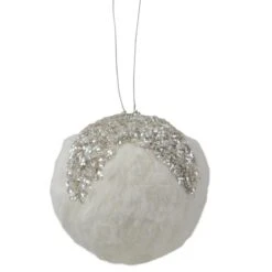 Northlight 4.25" White And Silver Faux Fur Ball Ornament 8 Northlight 4.25" White And Silver Faux Fur Ball Ornament -Holiday Glow D491130S 1 1