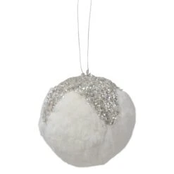 Northlight 4.25" White And Silver Faux Fur Ball Ornament 9 Northlight 4.25" White And Silver Faux Fur Ball Ornament -Holiday Glow D491130S 2