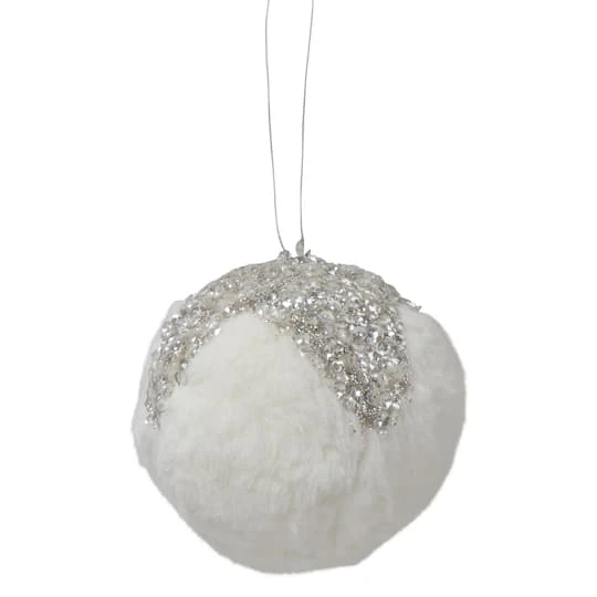 Northlight 4.25" White And Silver Faux Fur Ball Ornament 5 Northlight 4.25" White And Silver Faux Fur Ball Ornament - Image 3