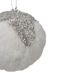 Northlight 4.25" White And Silver Faux Fur Ball Ornament 11 Northlight 4.25" White And Silver Faux Fur Ball Ornament -Holiday Glow D491130S 4