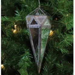 Northlight 10.5" Silver And Clear Mirrored Geometric Framed Drop Ornament -Holiday Glow D491134S 4