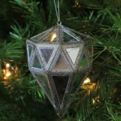 Northlight 5.5" Silver And Clear Mirrored Framed Geometric Drop Ornament 11 Northlight 5.5" Silver And Clear Mirrored Framed Geometric Drop Ornament -Holiday Glow D491136S 4