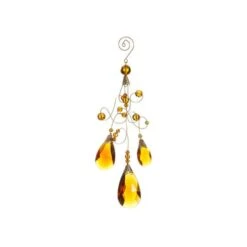 Amber And Gold Beaded Teardrop Ornament 6 Amber And Gold Beaded Teardrop Ornament -Holiday Glow D491139S 1 1