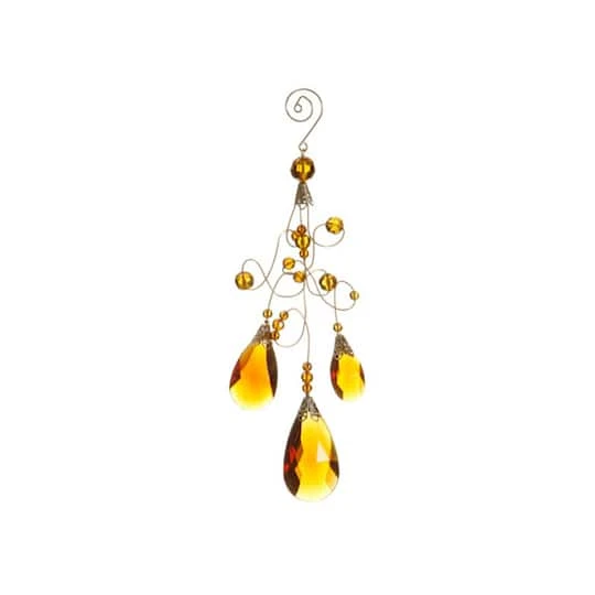 Amber And Gold Beaded Teardrop Ornament 3 Amber And Gold Beaded Teardrop Ornament