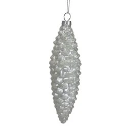 Northlight Frosted White Pine Cone Glass Ornament -Holiday Glow D491142S 1 1