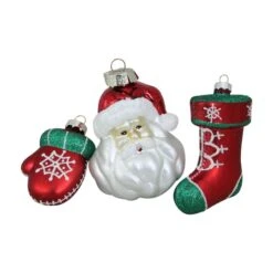 Northlight 4.25" Red & Green Santa Glass Christmas Ornament Set