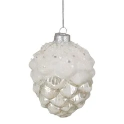 Northlight 3.5" Silver Frosted Pine Cone Glass Christmas Ornament -Holiday Glow D491145S 11