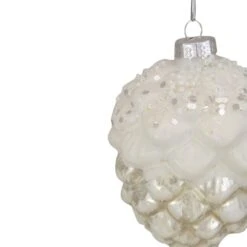 Northlight 3.5" Silver Frosted Pine Cone Glass Christmas Ornament -Holiday Glow D491145S 13