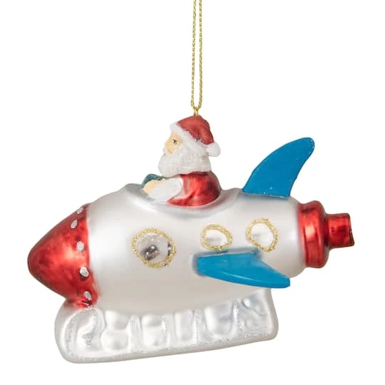 Northlight 4.5" Santa In A Silver Rocket Ship Glass Christmas Ornament 3 Northlight 4.5" Santa In A Silver Rocket Ship Glass Christmas Ornament