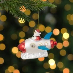 Northlight 4.5" Santa In A Silver Rocket Ship Glass Christmas Ornament 18 Northlight 4.5" Santa In A Silver Rocket Ship Glass Christmas Ornament -Holiday Glow D491148S 12