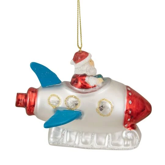 Northlight 4.5" Santa In A Silver Rocket Ship Glass Christmas Ornament 11 Northlight 4.5" Santa In A Silver Rocket Ship Glass Christmas Ornament - Image 9
