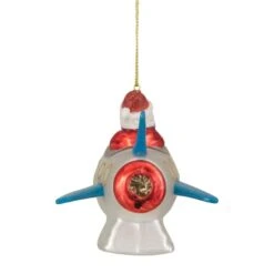 Northlight 4.5" Santa In A Silver Rocket Ship Glass Christmas Ornament 16 Northlight 4.5" Santa In A Silver Rocket Ship Glass Christmas Ornament -Holiday Glow D491148S 4