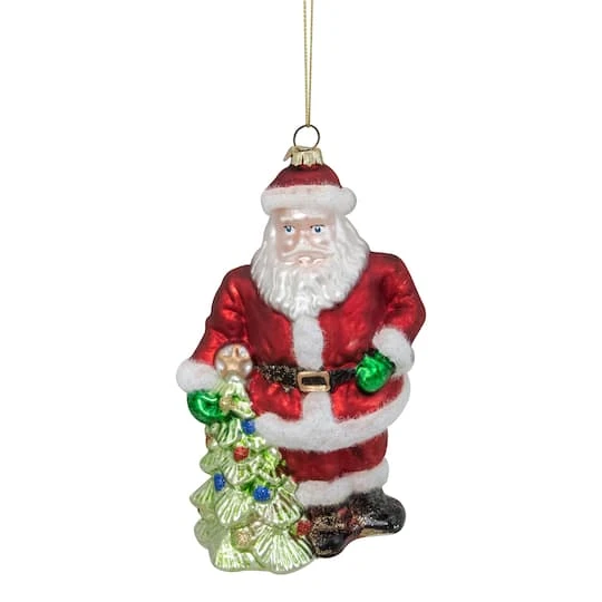 Northlight 5.5" Red Classic Santa With Tree Hanging Glass Christmas Ornament 4 Northlight 5.5" Red Classic Santa With Tree Hanging Glass Christmas Ornament - Image 2