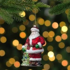 Northlight 5.5" Red Classic Santa With Tree Hanging Glass Christmas Ornament 10 Northlight 5.5" Red Classic Santa With Tree Hanging Glass Christmas Ornament -Holiday Glow D491149S 2