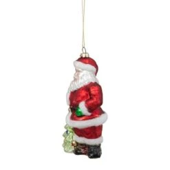 Northlight 5.5" Red Classic Santa With Tree Hanging Glass Christmas Ornament 11 Northlight 5.5" Red Classic Santa With Tree Hanging Glass Christmas Ornament -Holiday Glow D491149S 3